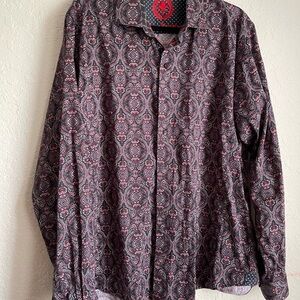 Au Noir Paisley Long Sleeve men’s Shirt Flip Cuffs Embroidered size 5